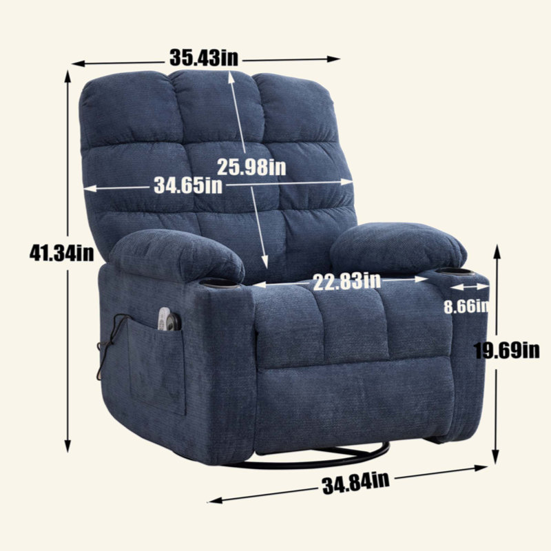 Fauteuil inclinable électrique à massage thermique avec fauteuil à bascule et pivotant en tissu pour le salon