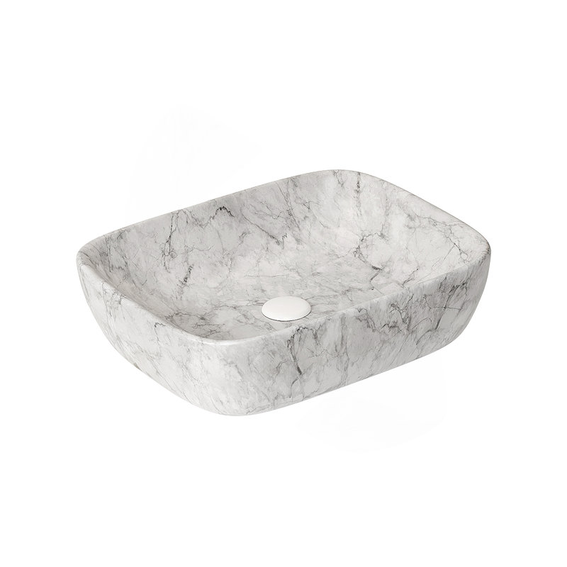 19'' Bathroom Ceramic Sink without Cabinet, Volakas White Marble