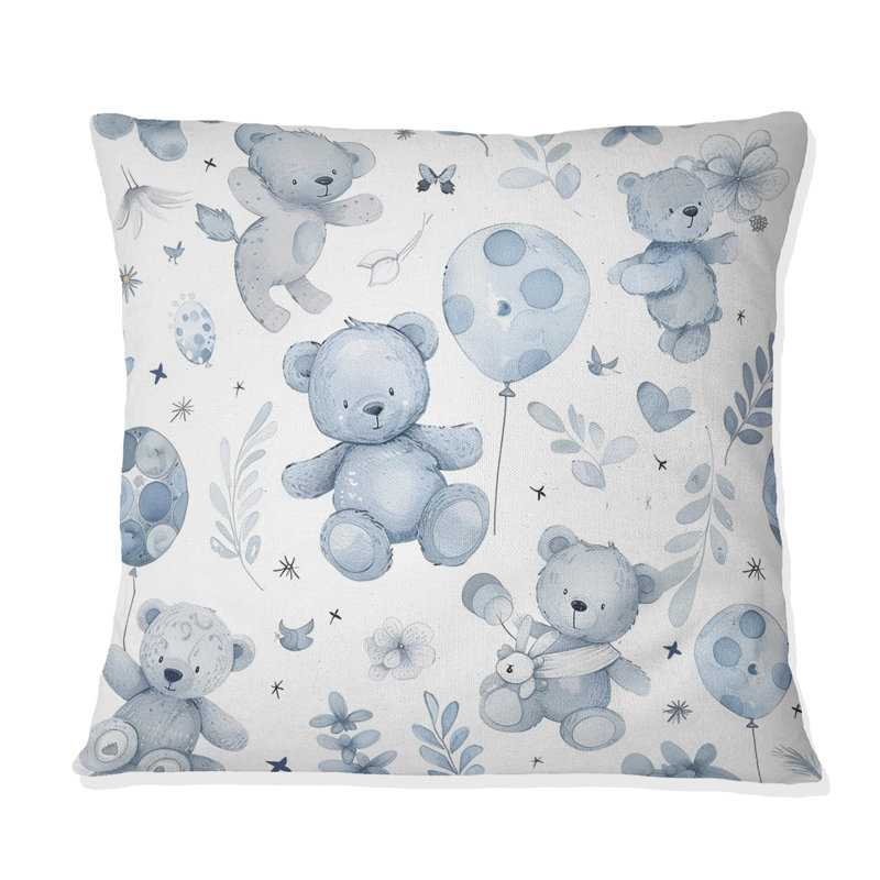 Motif d'ourson bleu et blanc Boho, Carrée, H 18 po x l 18 po