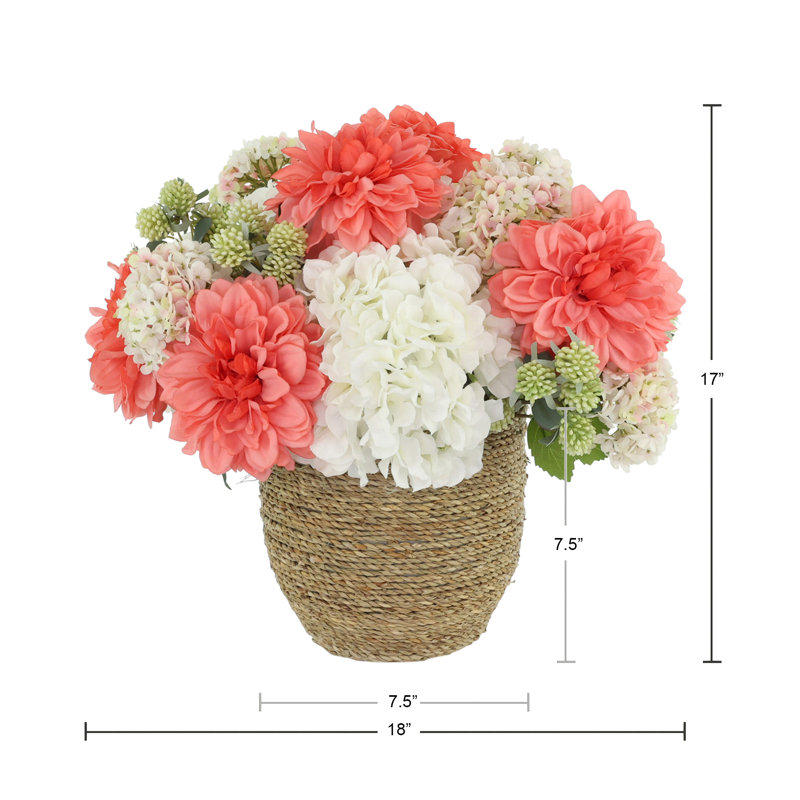 Hydrangea and Dahlia Arrangement in Rope Pot