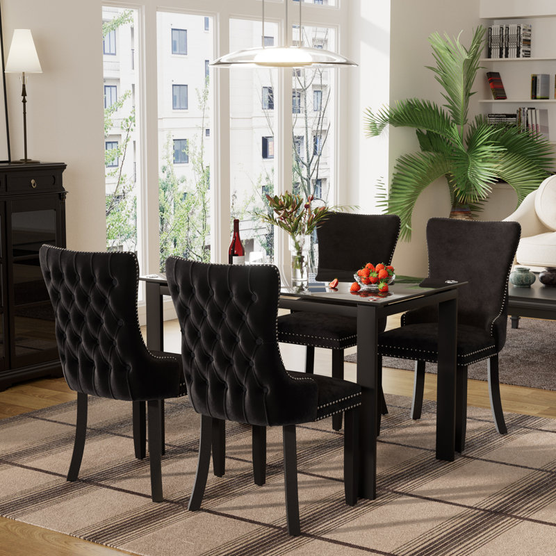 Ensemble de salle à manger 4 pièces, Noir, noir, noir, noir, H 29,5 po x L 47 po x l 27,6 po