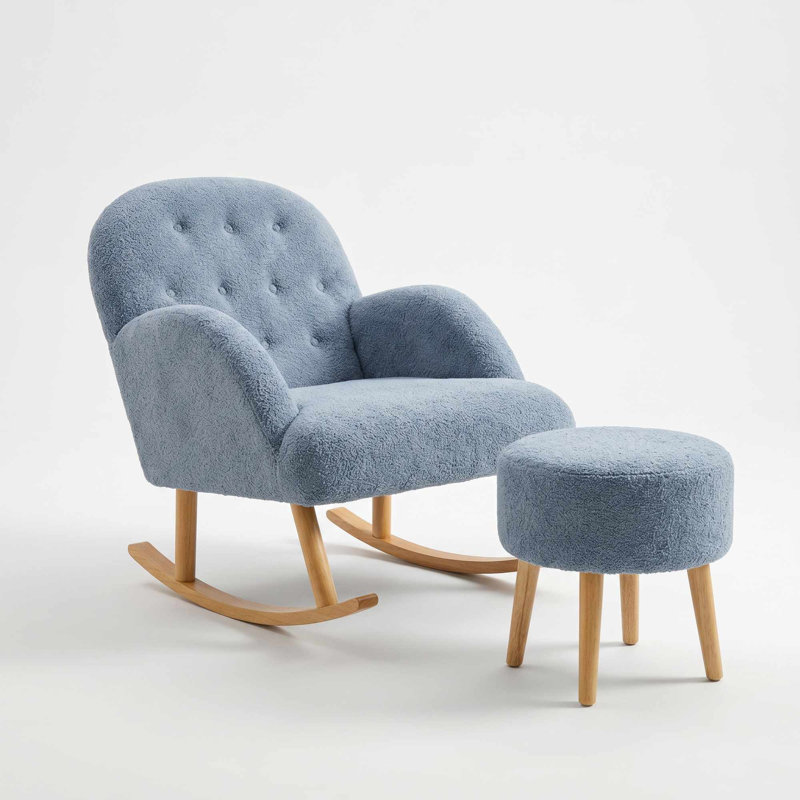 Ensemble de fauteuil à oreilles et pouf (2 pièces), Grey Polyester Blend