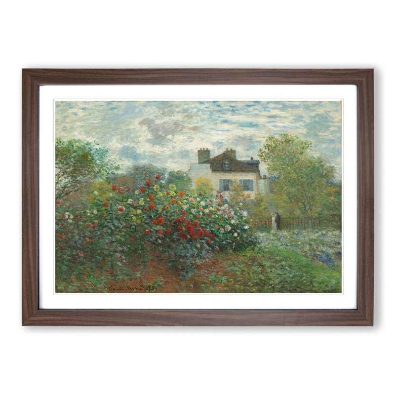 Artists Garden in Argenteuil by Claude Monet - Picture Frame Painting, 36cm H x 48cm W x 2cm D, Walnut