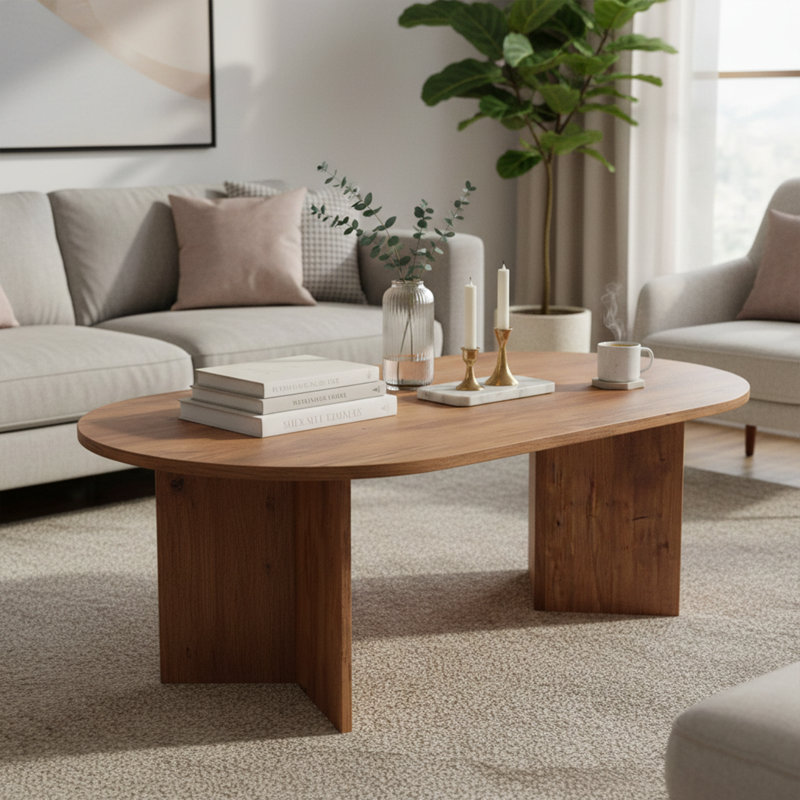 Modern Coffee Table, Travertine Color, 47.1 x 15.7 x 23.6 inches, 100% Melamine Coated Particle Board, Thickness: 0.71", Marble Design, For Living Room & Contemporary Spaces, Durable & Finish
