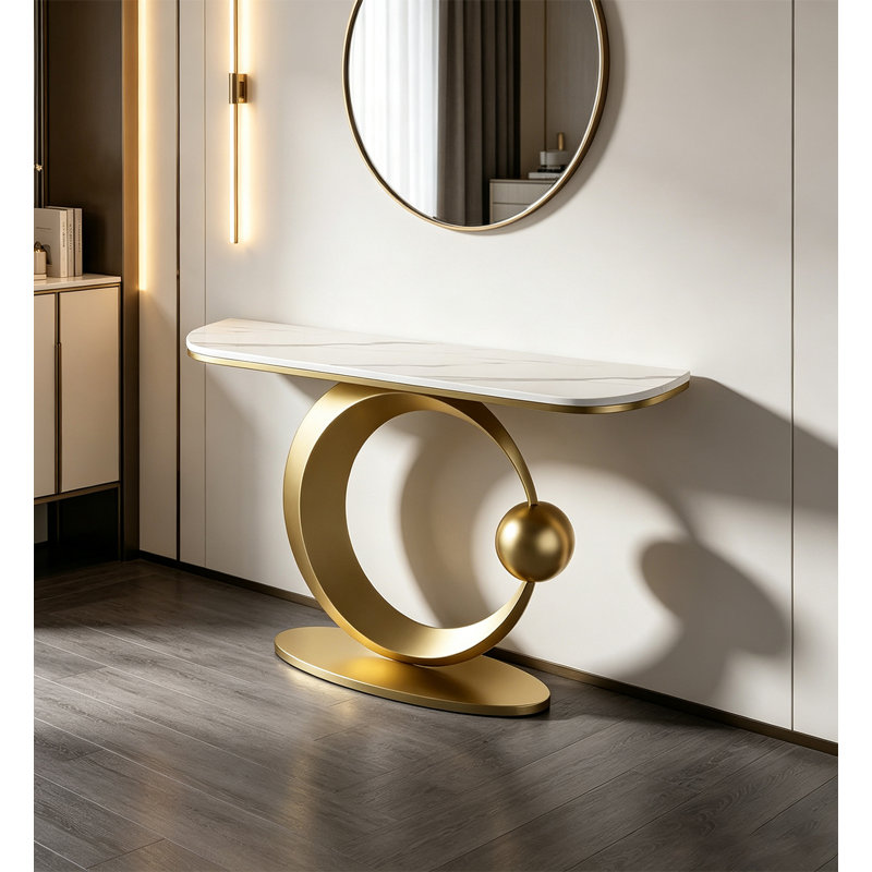 Table de salle à manger Glam, H 31,5 po x l 47,2 po x P 11,8 po, White / Gold, Gold