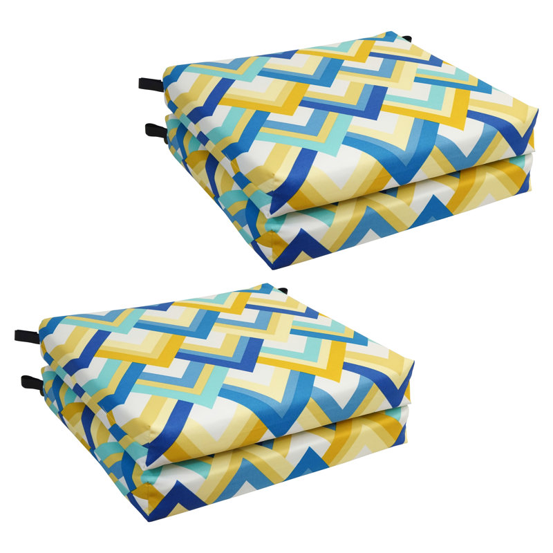 Outdoor 3'' Dining Chair Seat Cushion, Yellow/Blue