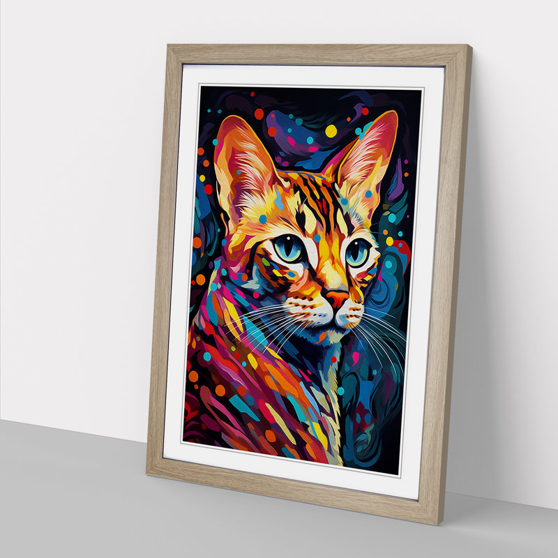 Bengal Cat Orphism No.2 - Single Picture Frame Print on Wood, 64cm H x 46cm W x 2cm D, Oak