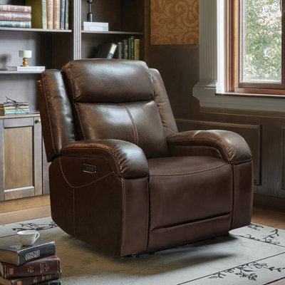 Fauteuil inclinable électrique en cuir véritable avec appui-tête réglable