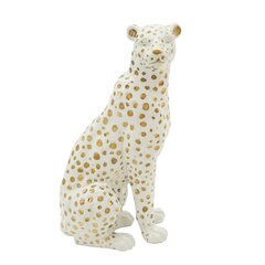 11" Sitting Leopard Sculpture - Contemporary Glam Ceramic White and Gold Decorative Leopard Figurine - Animal Home or Office Decor