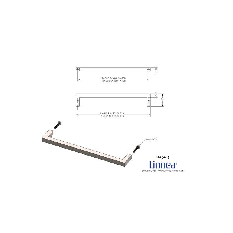 Rectangular Cabinet Pull, Polished Stainless Steel, 15 3/4"