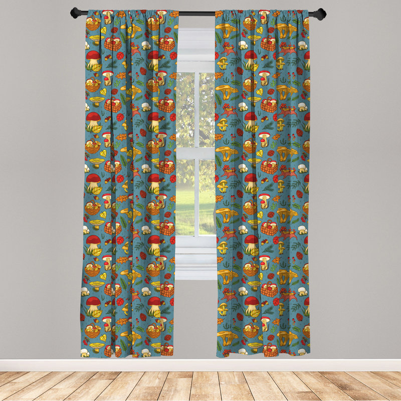 Mushroom Floral Semi-Sheer Rod Pocket Curtain Panels, 28" x 84"