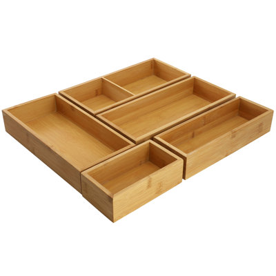 Ensemble de 5 plateaux de rangement assortis en bambou