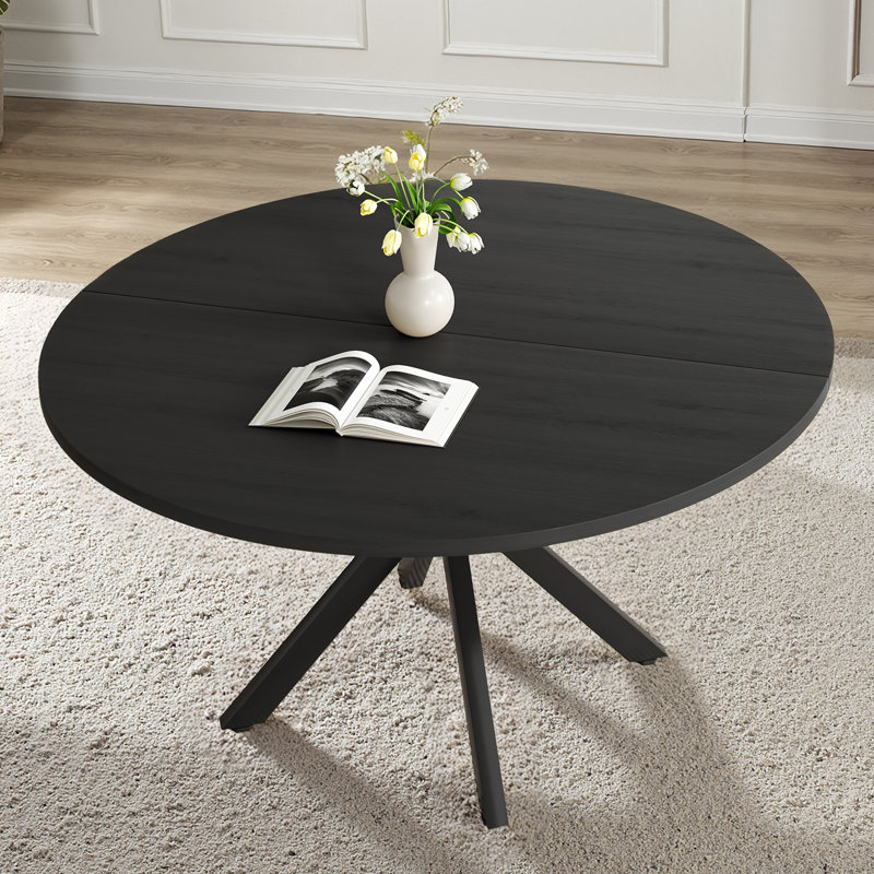 Ash Round Metal Base Dining Table, Black