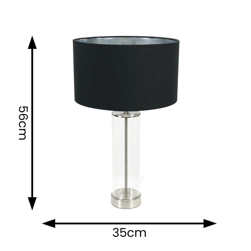 Ahedo Glass Table Lamp, Clear/Chrome Base/Black/Metallic Chrome Shade, Yes
