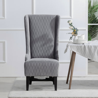 Fauteuil d'appoint en velours de 22,96 po de large, relaxant à haut dossier. Gris pour les espaces de vie. Pieds en bois. Rembourrage doux. Tissu. Éponge épaissie pour un confort durable. Chaise d'appoint moderne large. Confortable et fonctionnel.