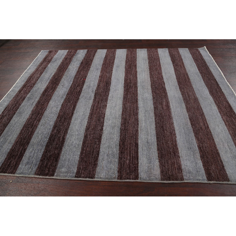 Tapis de couloir gris en laine noué à la main de conception unique 6 pi 6 po x 7 pi 9 po Gavette