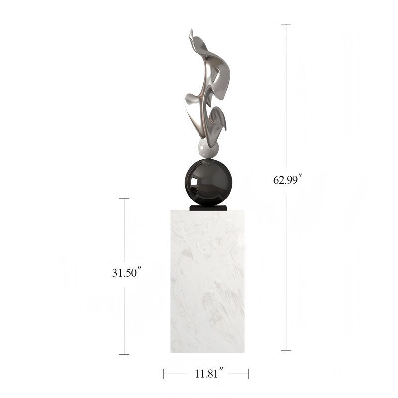 Sculpture géométrique moderne 62,99 ", Blanc / argent / noir