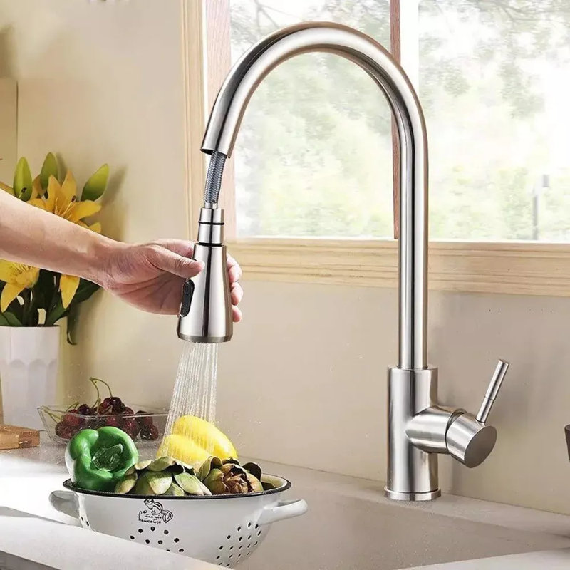 Kitchen Faucets, Kitchen Faucets with Pull Down Sprayer, High Arc Single Handle Stainless Steel Sink Faucets 1 Holes, Kitchen Sink Faucets for Farmhouse Camper Laundry Rv Bar