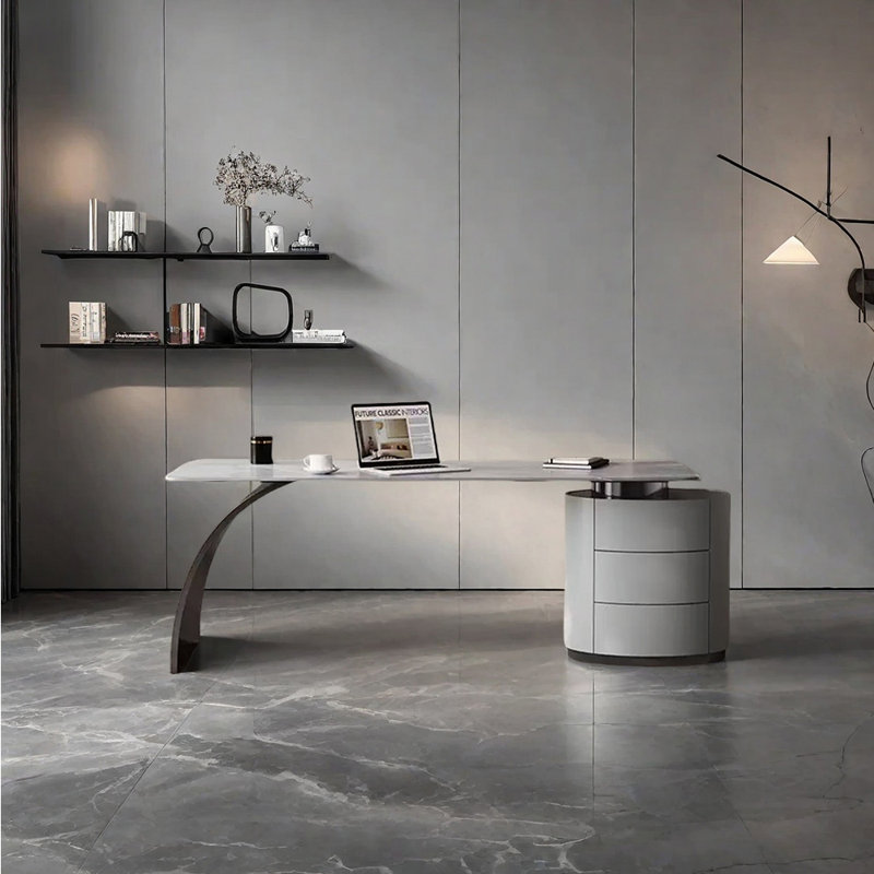Bureau en pierre frittée minimaliste, H 29,53 po x l 62,99 po x P 27,56 po, Gris