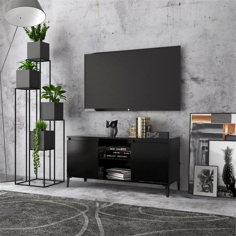 Steyning Unfinished TV Stand with Fireplace Included, Black