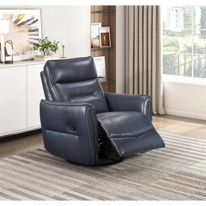Fauteuil inclinable 1pc avec meubles pivotants luxueux en cuir bleu, Bleu très foncé