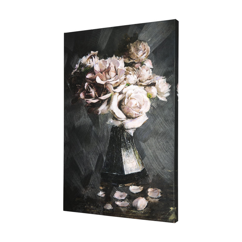 Nature morte fleurs IV et toile texturée embellie à la main, H 30 po x l 20 po x P 1,5 po