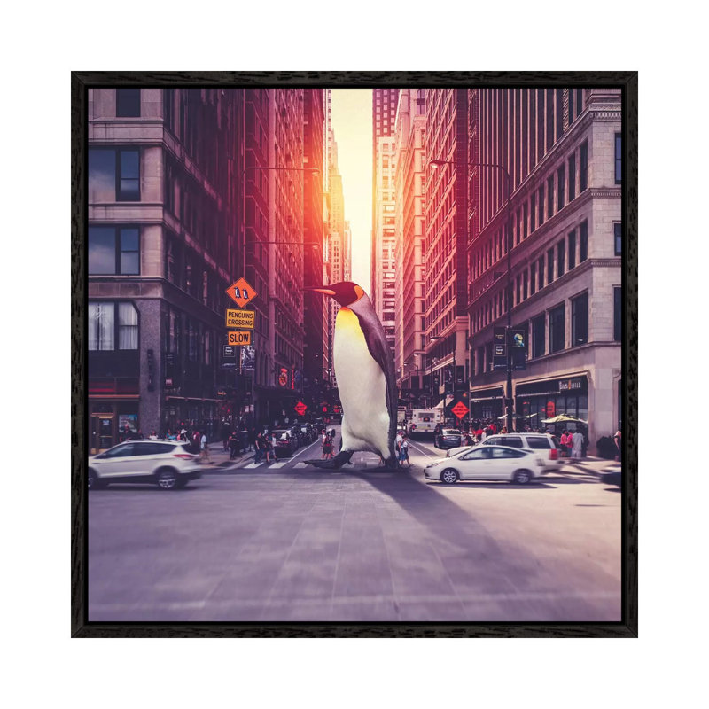 Penguin City by Soaring Anchor Designs - Gallery-Wrapped Canvas Giclée on Canvas, 93.98 cm H x 93.98 cm W, Black Framed