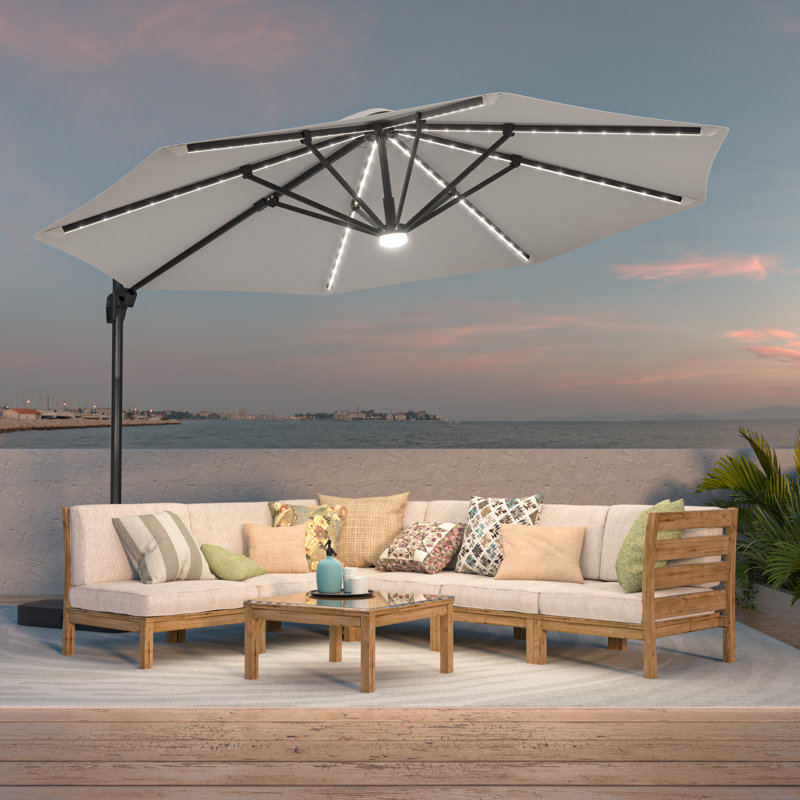 Parasol excentré en porte-à-faux 11 pi avec base Kandee, Gris