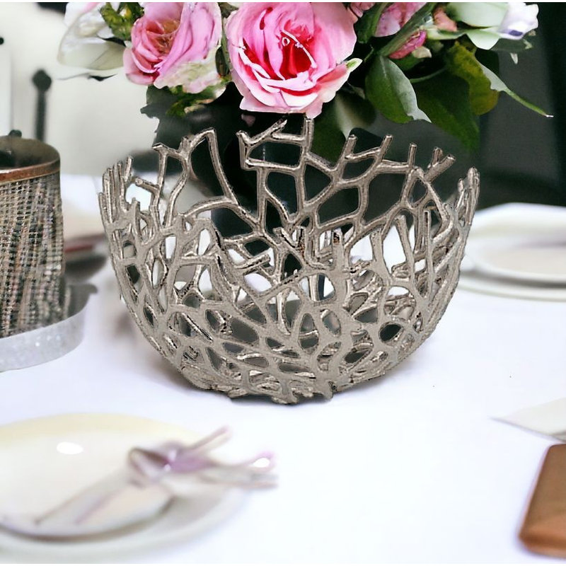 Round Silver Twigs Centerpiece Bowl Round Silver Twigs Centerpiece Bowl