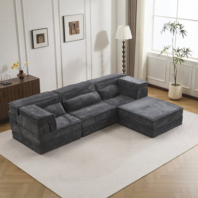 Canapé à compression Boneless, canapé-lit convertible au sol, canapé modulaire bricolage Boneless, sans assemblage, tissu polaire circulaire, surdimensionné à 3 places avec repose-pieds