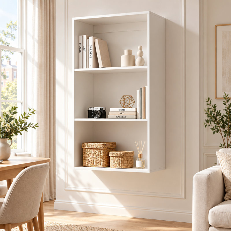 Aaila White Wall-Mounted Display Cabinet with 3 Open Shelfs