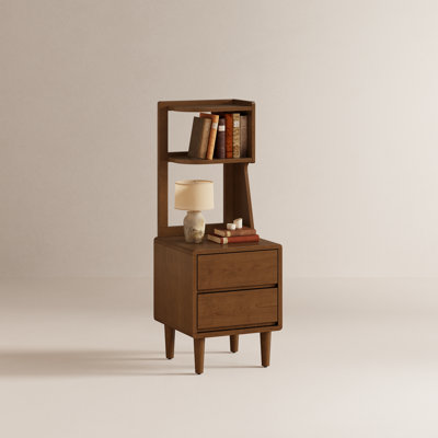 Annie Agripina Solid Wood Narrow Bookshelf with Drawers, Tall Bookcase Nightstand with Open Shelves, Small Storage Cabinet for Bedroom Living Room Office