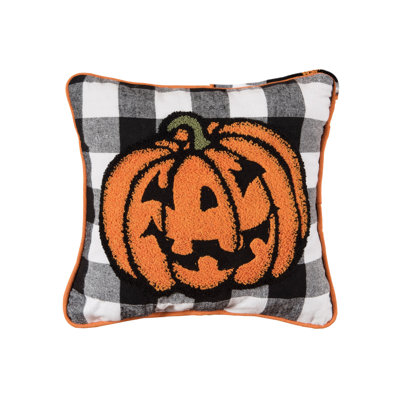 Jack-O-Lantern Pumpkin Check Tufted Halloween Throw Pillow