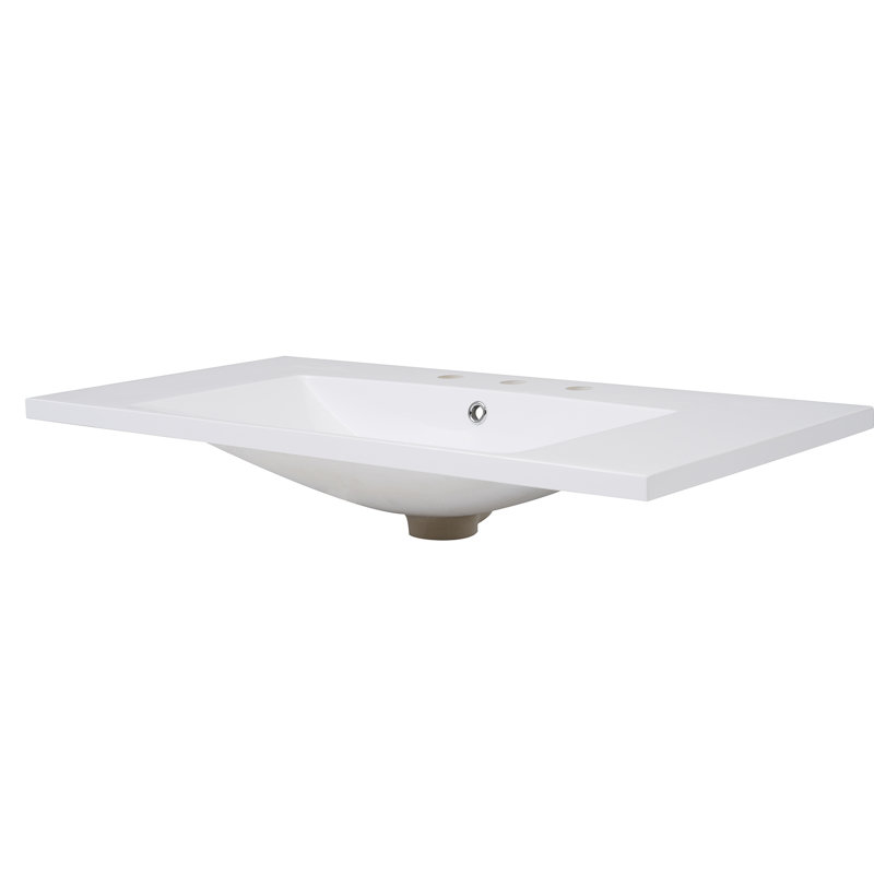 Lavabo de salle de bain 36 po x 18 po, lavabo en résine blanche avec trop-plein. Arrêtez-vous pour les espaces compacts. Dessus de lavabo élégant et pratique