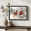 Cerf de Noël noir encadré noir avec houx et arc, impression sur toile de style rétro