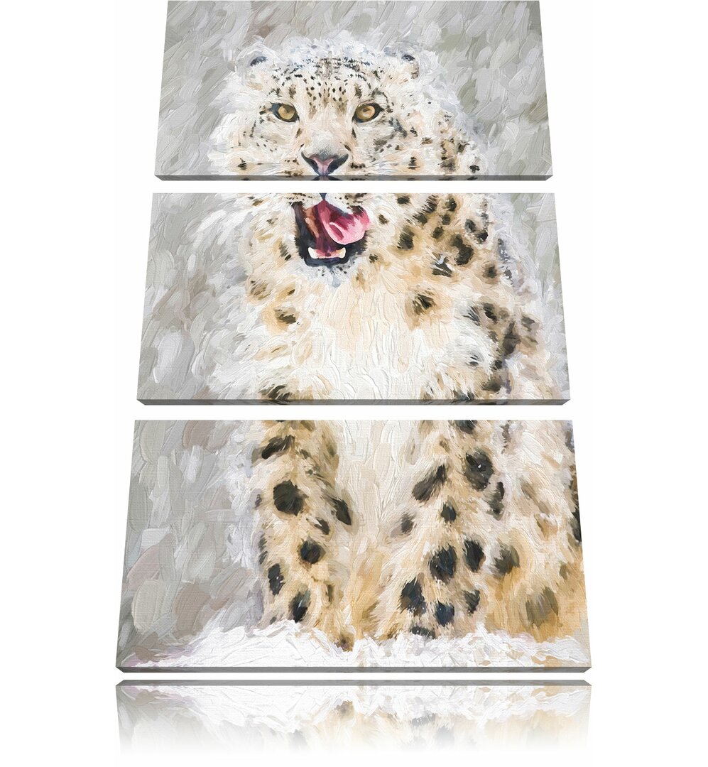 3-tlg. Leinwandbilder-Set „Leopard im Schnee“, Grafikdruck