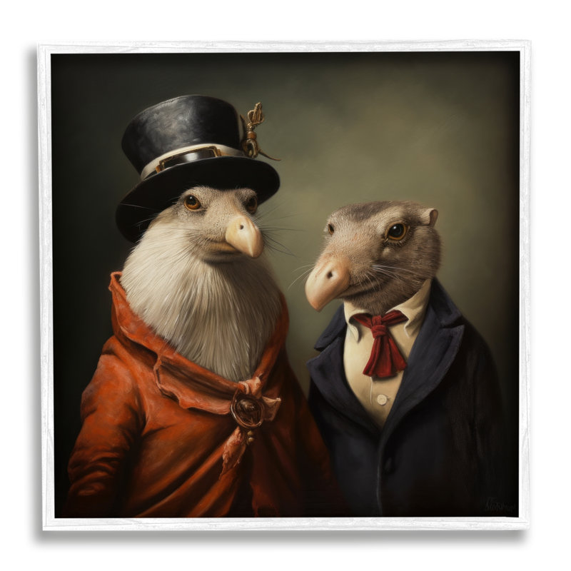 Ba-921 - Couple d'animaux encadrés, mode rétro, impression sur bois, Estampe numérique encadrée blanc bord de mer