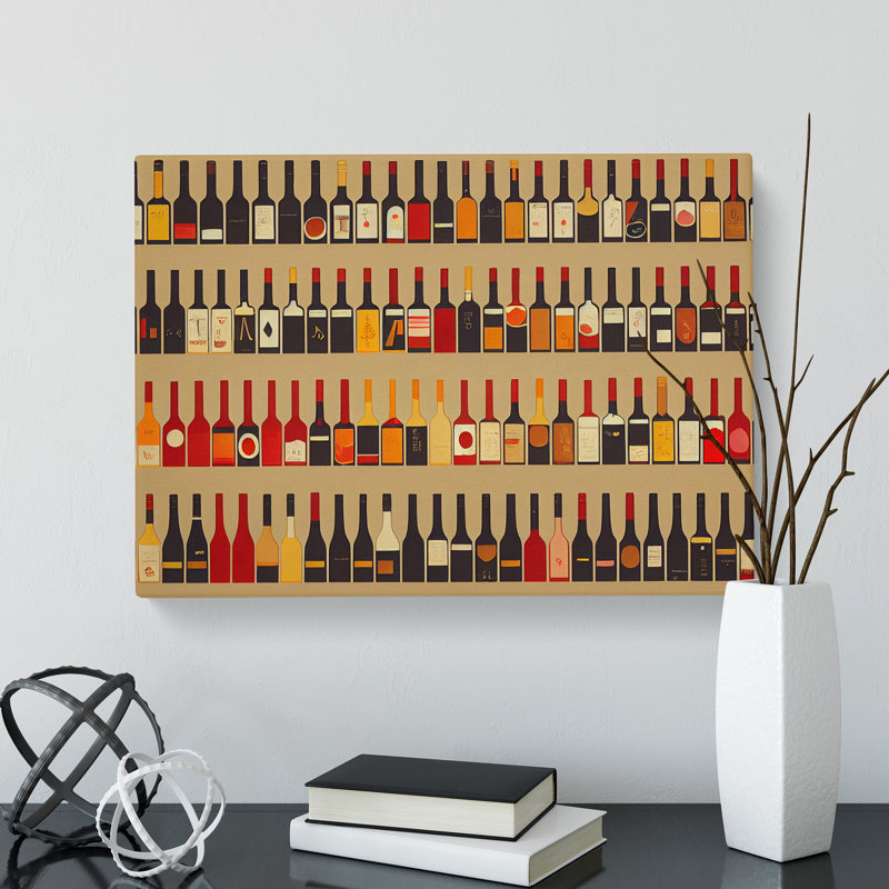 XXX-H1022-WF-10164X Wine Bottle Art Retro Vol.2 - Wrapped Canvas Print, 50cm H x 76cm W x 3cm D