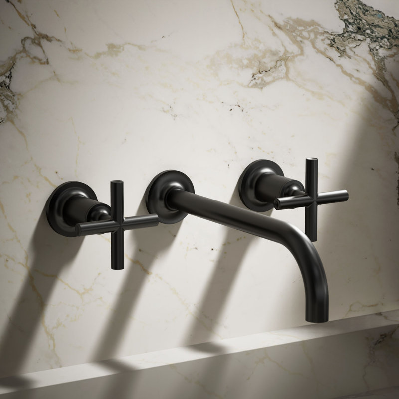 Purist Wall Mounted Bathroom Faucet, Matte Black, Cross Handle