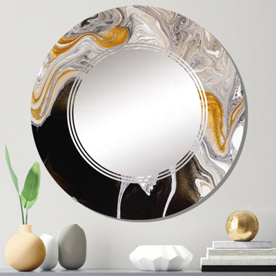 Miroir mural rond noir et blanc liquide Waves IV
