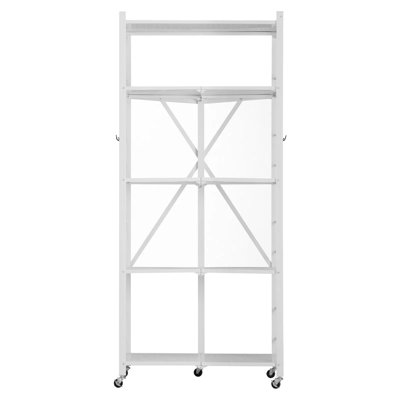 Multi-Purpose Foldable Metal Storage Shelf, Tool-Free Installation, Switchable Feet & Casters With 4 J-Hooks