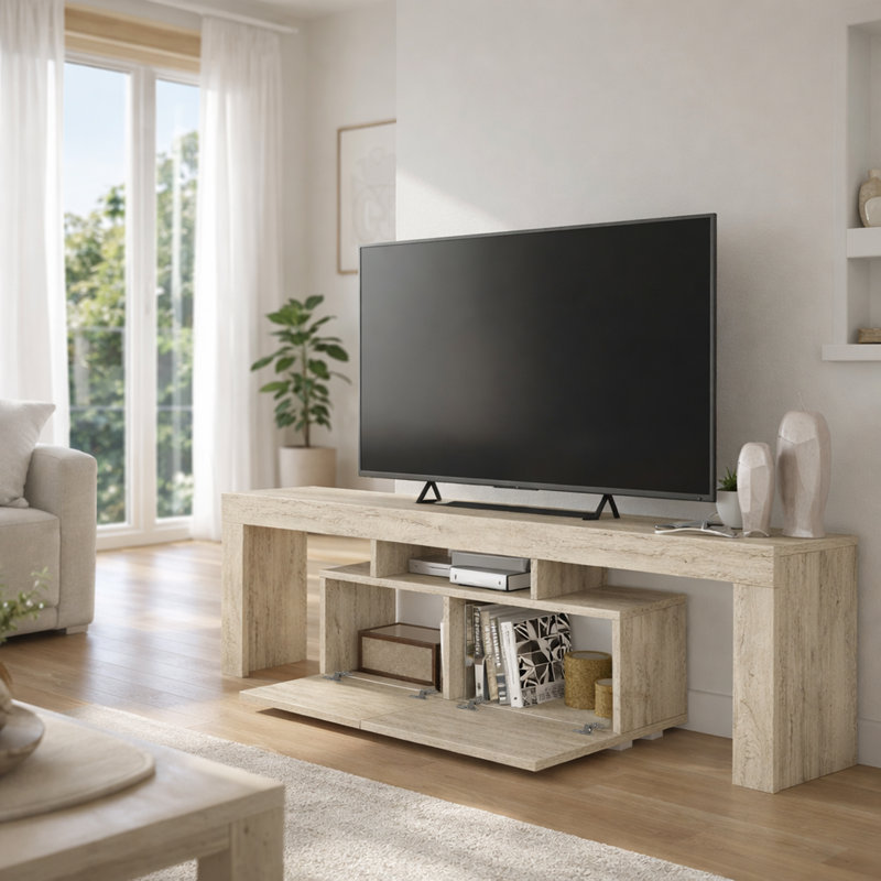 Bronny 2-Door Shelved TV Unit – Elegant & Functional Entertainment Center, Travertine