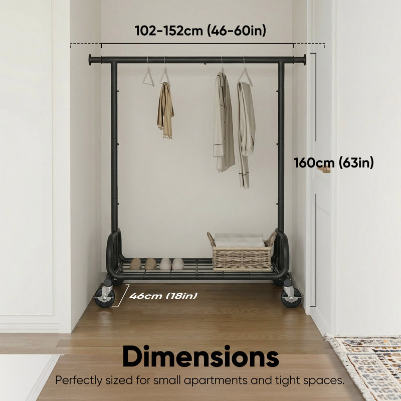 Portant à vêtements robuste avec tablettes d'une capacité de 300 lb, support à vêtements sur roulettes de qualité commerciale avec support à vêtements compact en acier pour petits espaces, noir