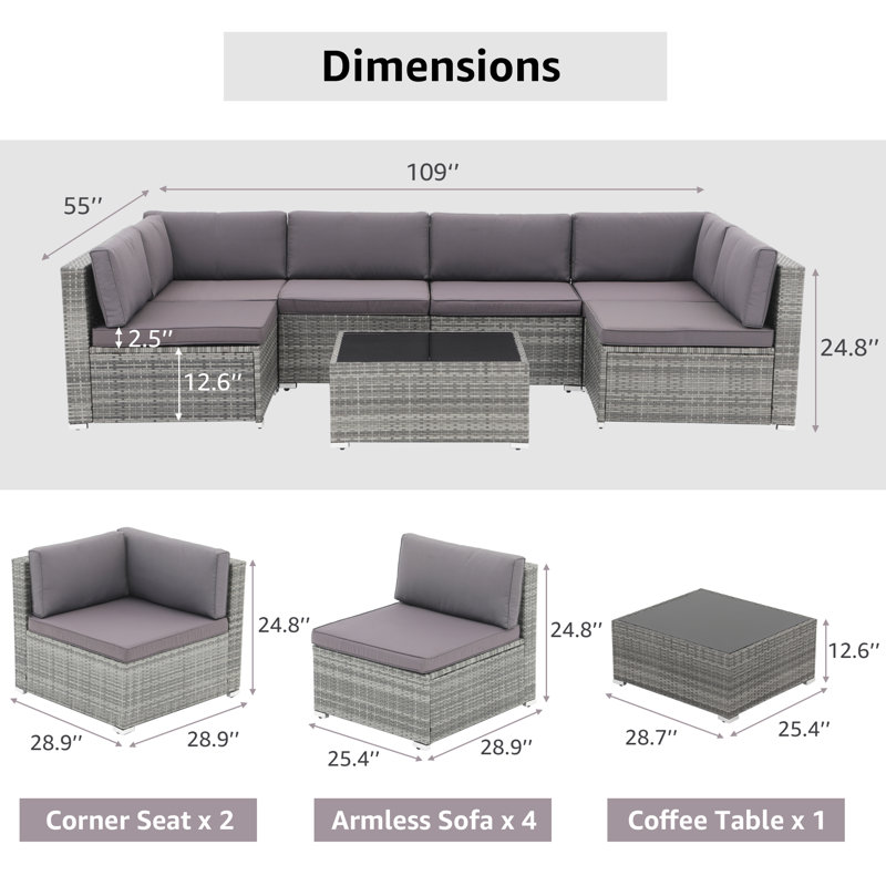 Ensemble de conversation modulaire en rotin avec coussins Sanjaya, Gris foncé, Non