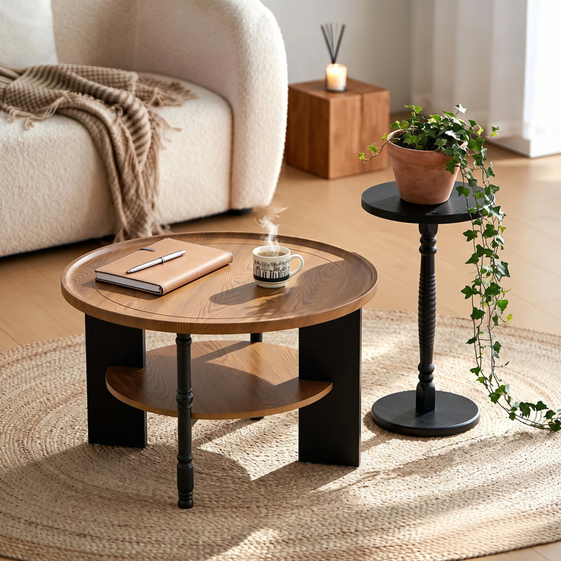 Modern Round Coffee Table and Side Table Set with Storage