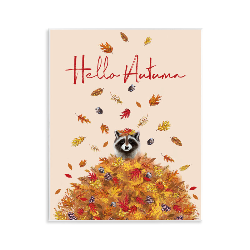 Plaque murale Hello Autumn Raccoon, design par Elizabeth Tyndall
