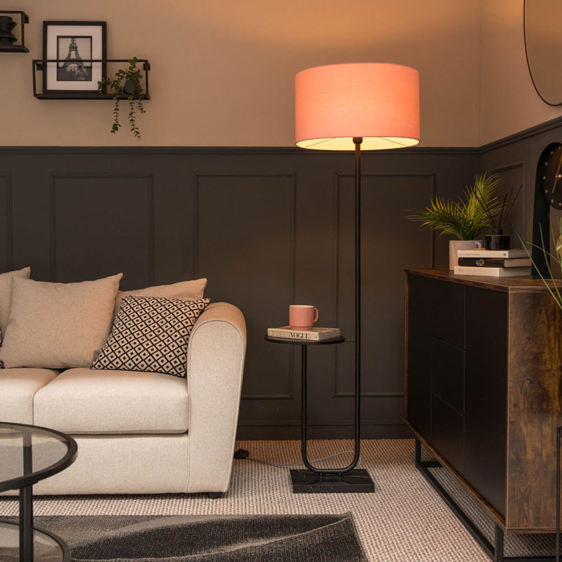 Tavel 132.5cm Matte Black Tray Table Floor Lamp, Pink