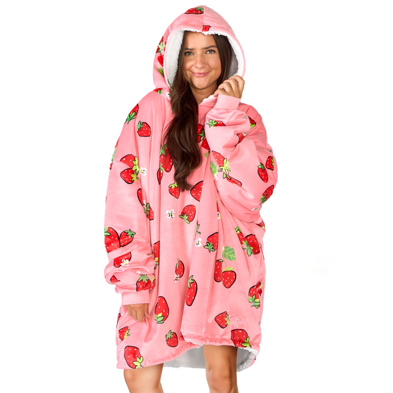 Couverture en sherpa à capuche portable, Fraises, Adulte