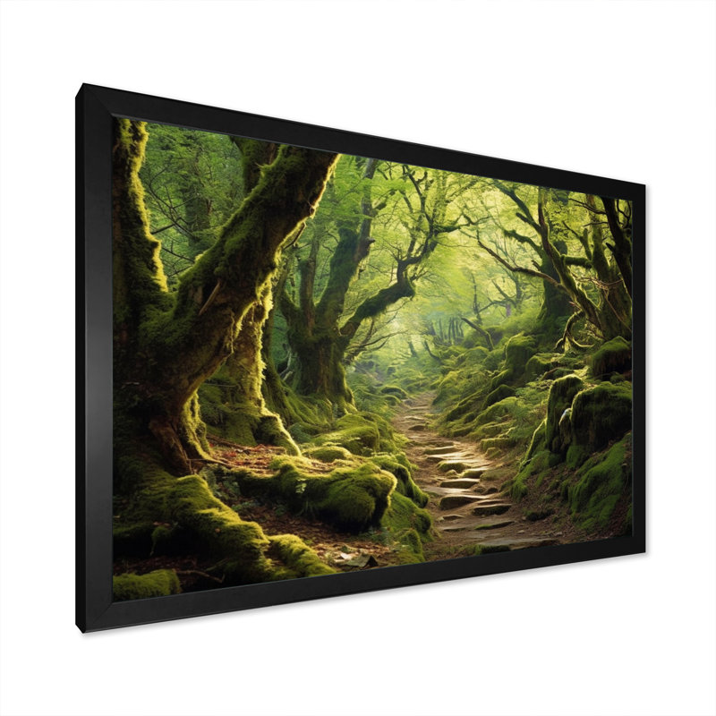 Woodland Serenity - Art mural forêt, H 30 po x l 40 po x P 1,5 po, Cadre simple noir