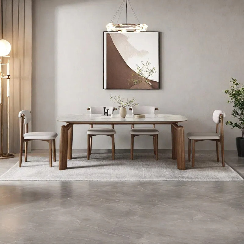 Artistic rock plate dining table chair set, 29.52"H x 62.99"L x 31.49"W